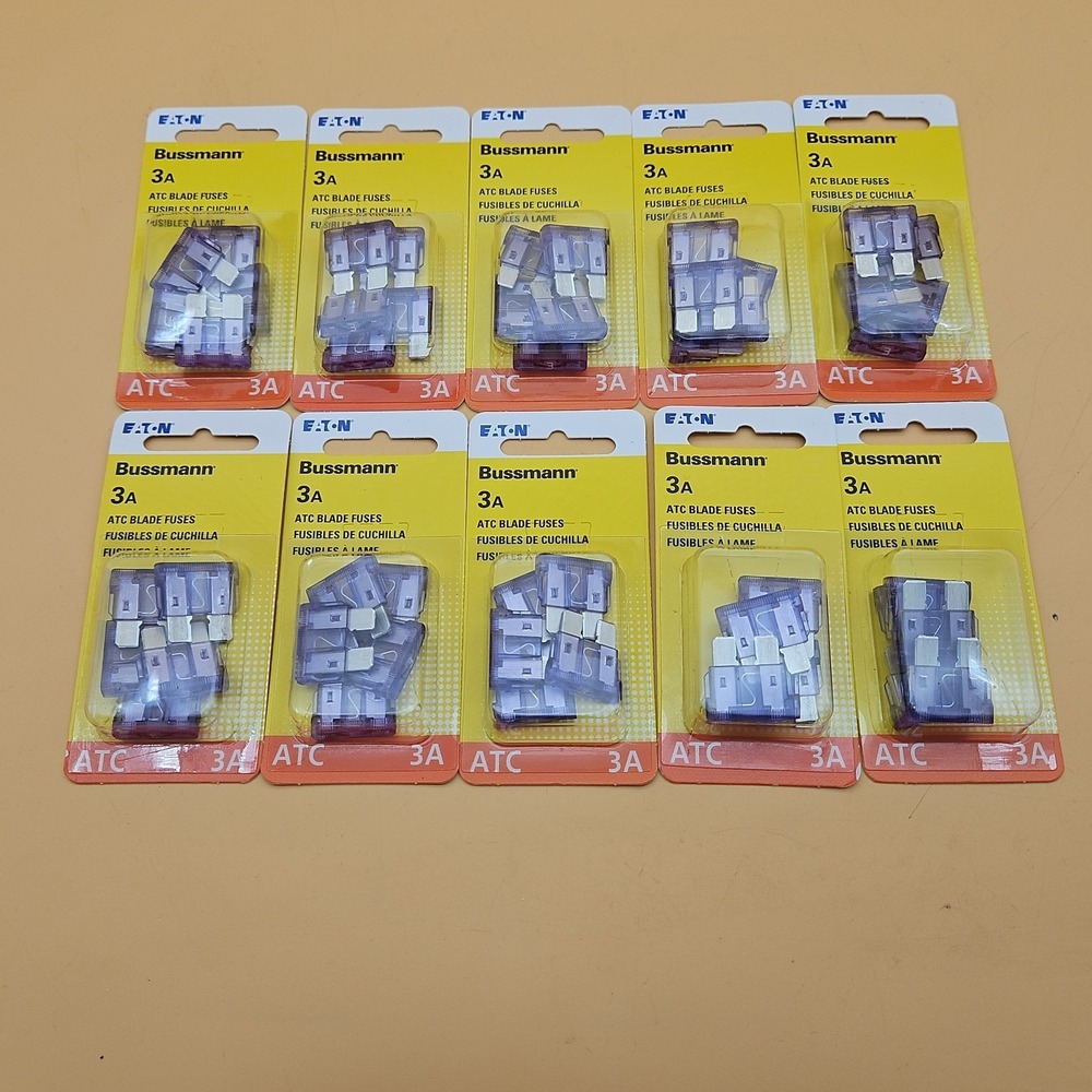 10 Packs Bussmann Fuses ATC 3A Automotive 50 Fuses Total NEW Sealed BP/ATC-3-RP